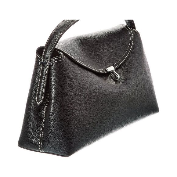 Toteme T-Lock Leather Top Handle Shoulder Bag, Black - Picture 3 of 4